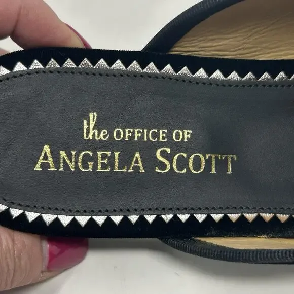 The Office of Angela Scott Adelaide Mule 38.5 Black Velvet Low Heel Wingtips NIB